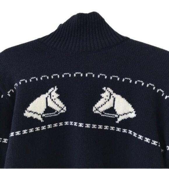 AlexaChung Blue Horse Intarsia 100% Wool Turtleneck Sweater Medium - Picture 6 of 8